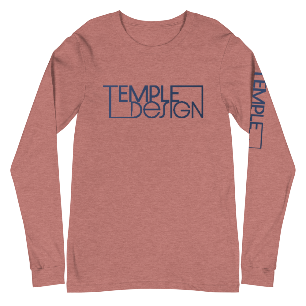 Temple Design Unisex Long Sleeve Tee with Blue Logo